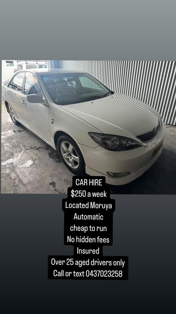 Existing car hire advertisement showing advertised $250 per week terms
